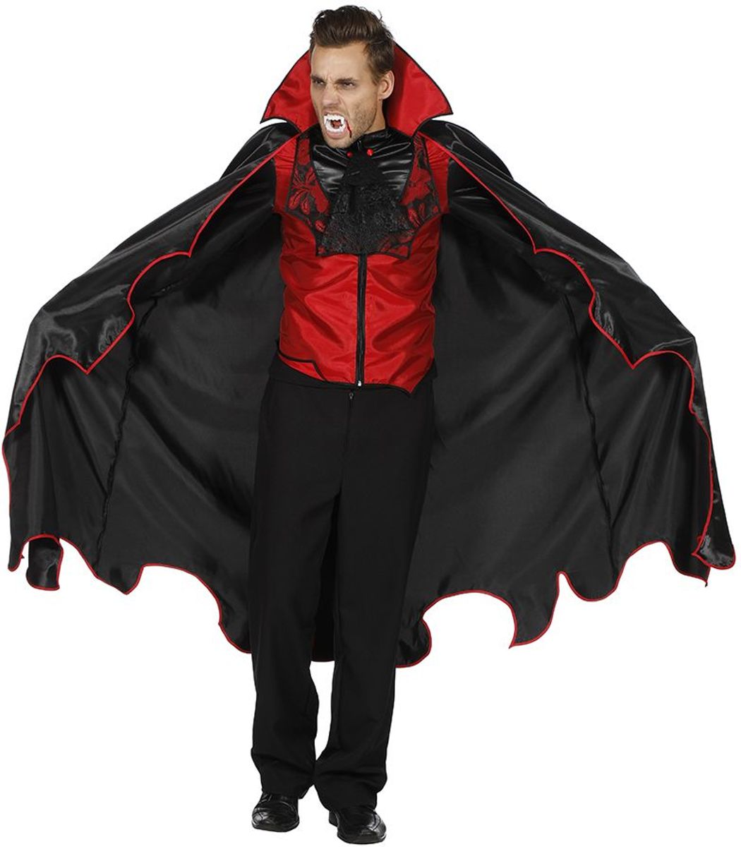 Vampier & Dracula Kostuum | Vampier Met Wijde Vleugels Cape En Vest Man | Maat 52 | Halloween | Verkleedkleding